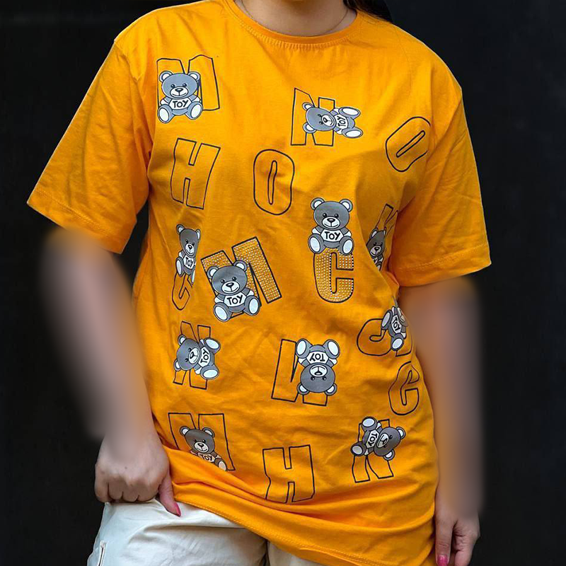 تیشرت نگین کاری حروف و خرس(پک 7عددی)