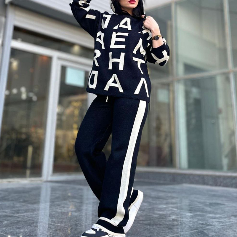 ست هودی شلوار بافت حروف انگلیسی(پک 4 عددی)