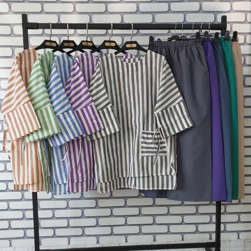 مانتو شلوار راه راه تک جیب (پک3 عددی)