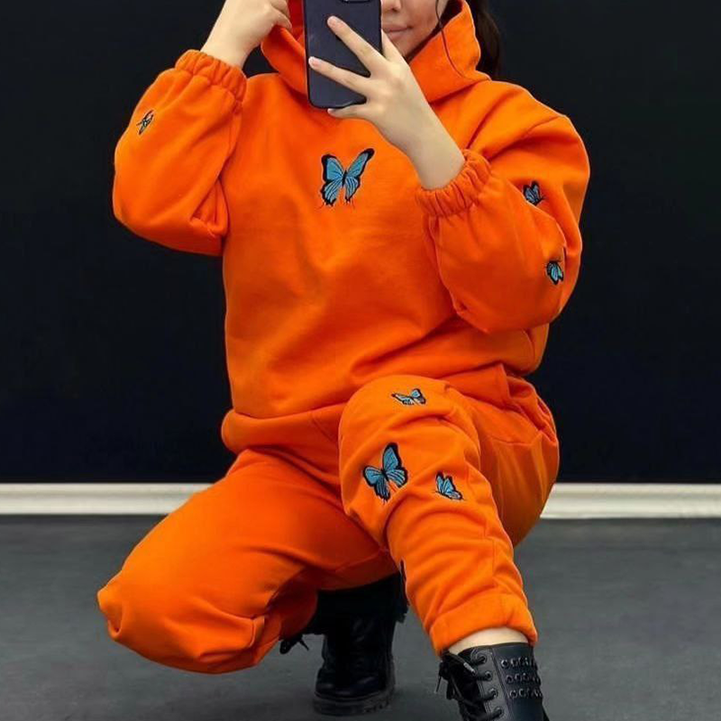 ست کراپ هودی شلوار چاپ پروانه (پک 5 عددی)