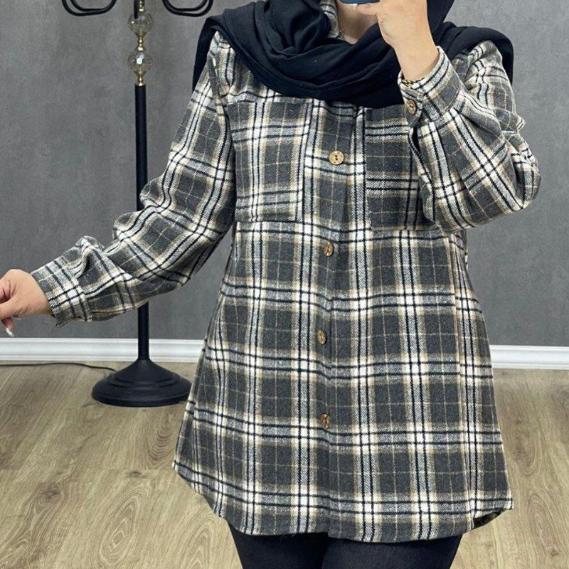 مانتو زنانه ۲جیب یقه مردانه دکمه چوبی (پک 3 عددی)