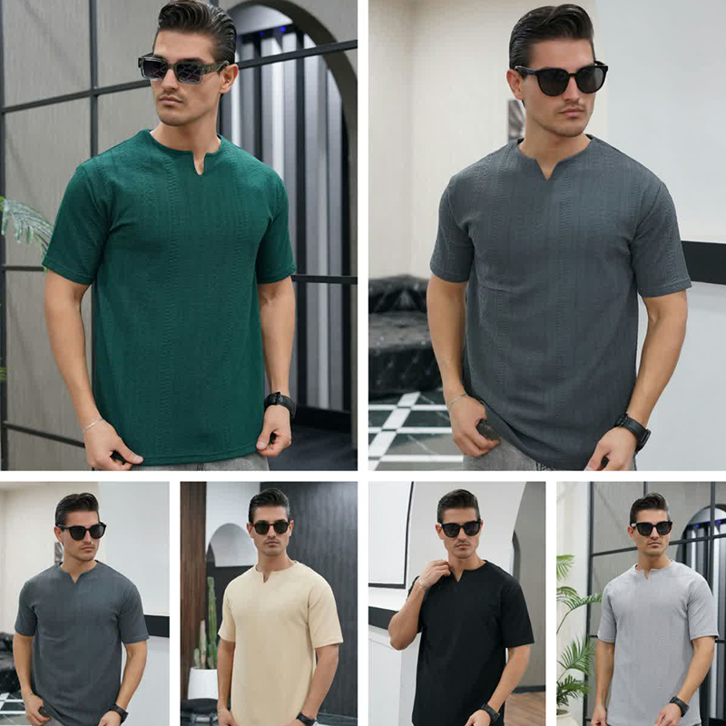 تیشرت مردانه یقه کوبایی (پک 6 عددی)