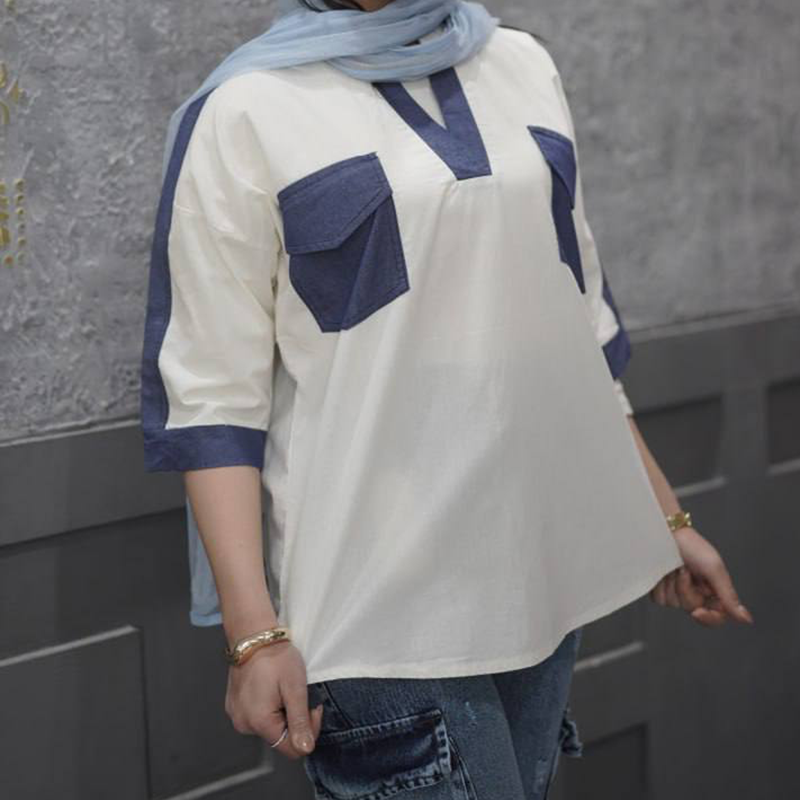 تونیک مانتو دوجیب یقه هفت (پک 5 عددی)