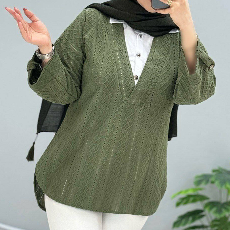 تونیک مانتویی ترکیبی یقه دار (پک 5 عددی)