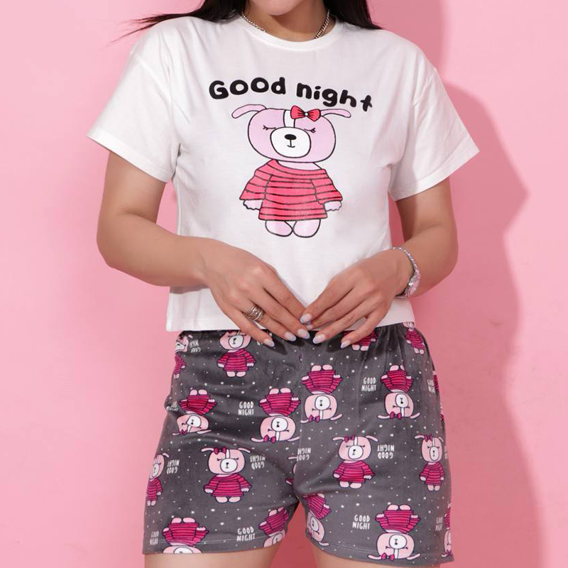 ست کراپ پنبه و شورتک مخمل (پک 6 عددی)