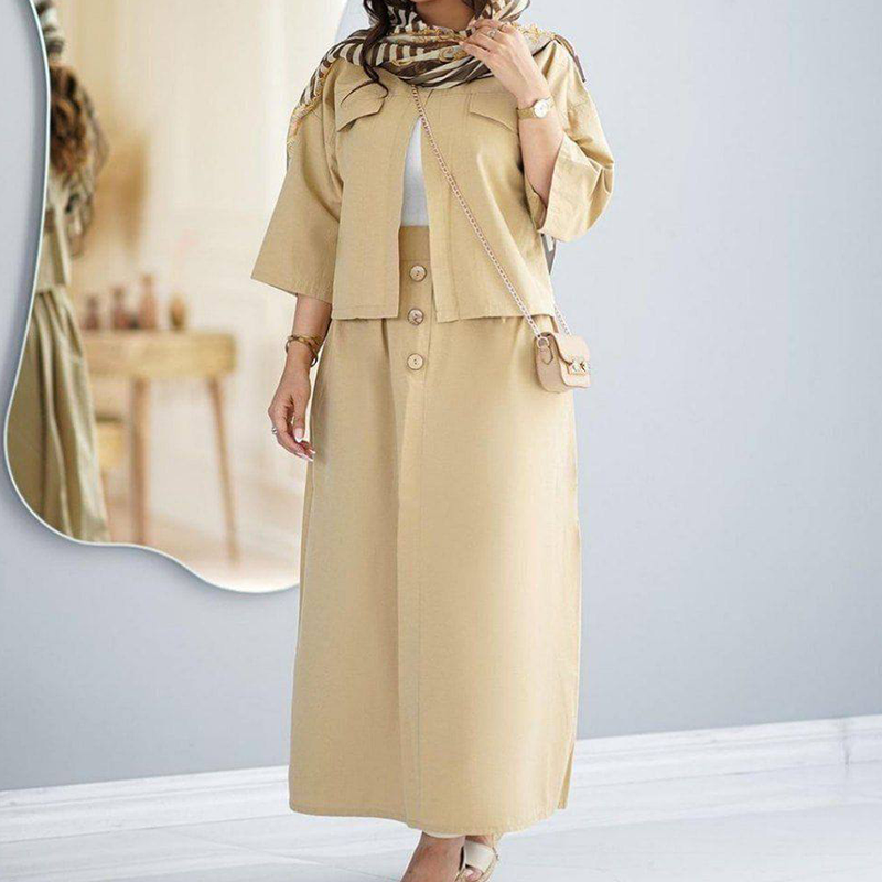 ست کت و دامن جلو دکمه  (پک 6 عددی)