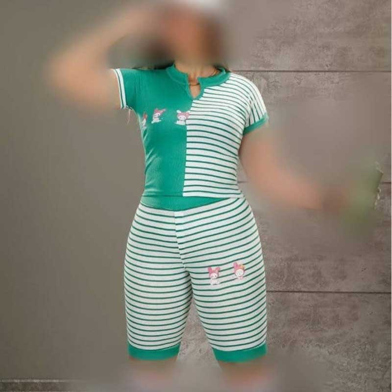 ست کراپ و شوارک خطی یقه وی (پک 3 عددی)