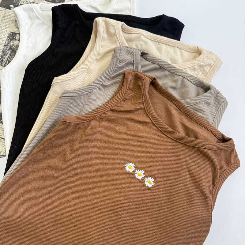 تاپ ۲ بندی گلدوزی ۳ گل بابونه (پک 5 عددی)