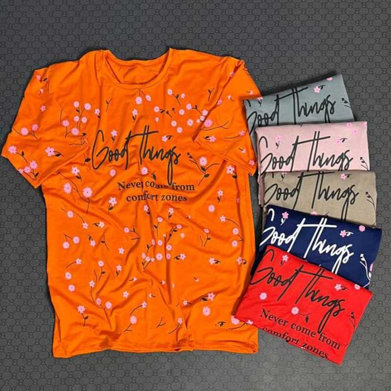 تیشرت لانگ تمام چاپ شکوفه (پک 6 عددی)