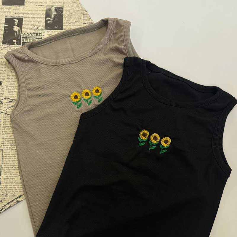 تاپ ۲ بندی گلدوزی ۳ گل افتابگردان (پک 5 عددی)