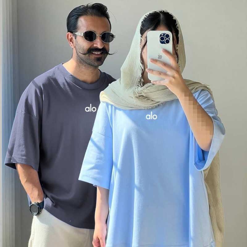 تیشرت لانگ چاپ alo قواره دار (پک 4 عددی)