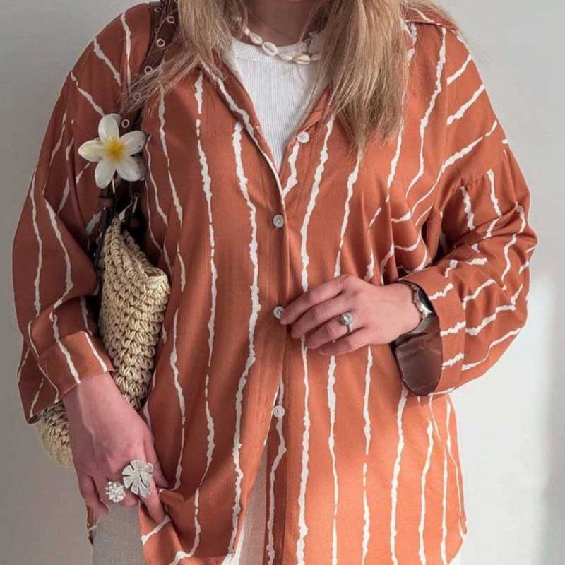 شومیز جلو دکمه پری خط درشت (پک 6 عددی)