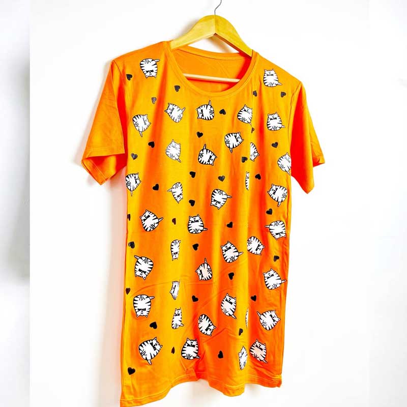 تیشرت چاپ پفکی گربه (پک 6 عددی)