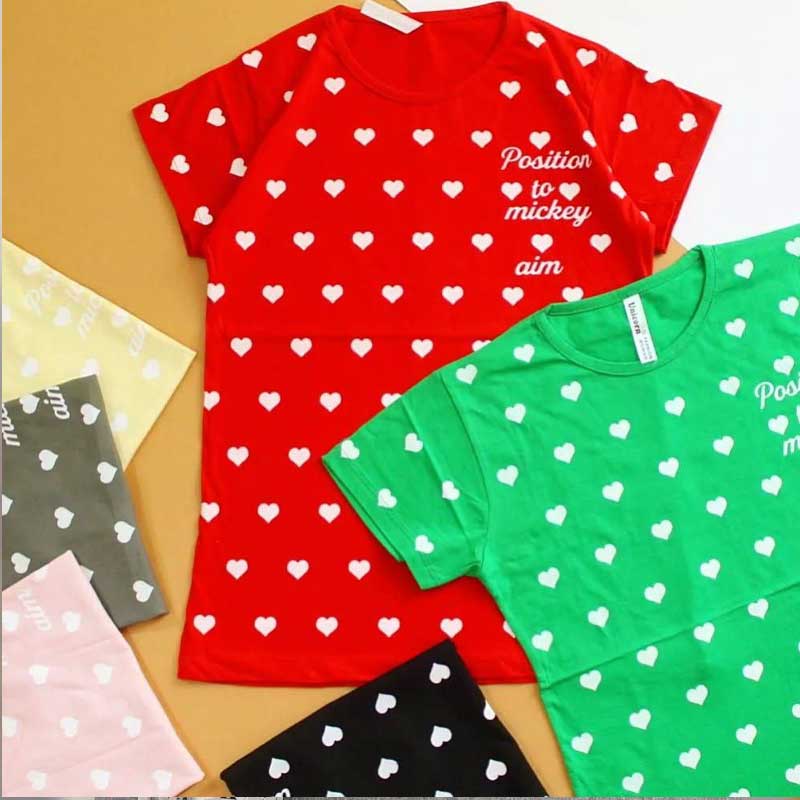 تیشرت نیم آستین چاپ قلب (پک 6 عددی)