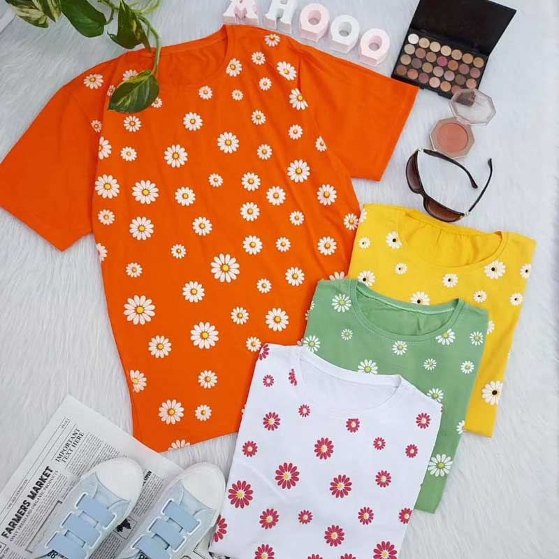 تیشرت نیم آستین چاپ بابونه (پک 6 عددی)