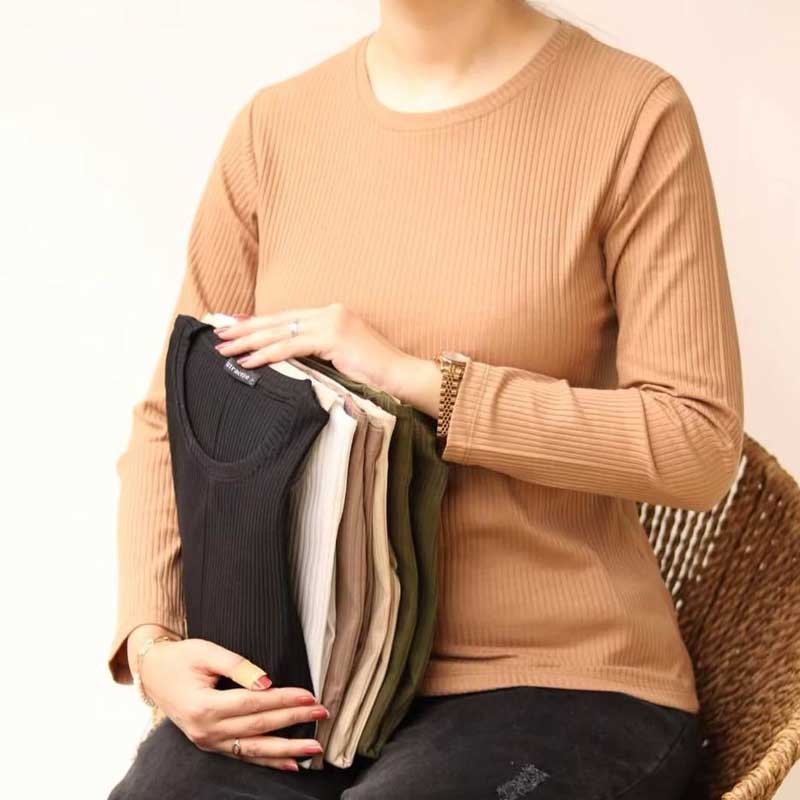 بلوز یقه گرد بیسیک استین دار ( پک 6 عددی)