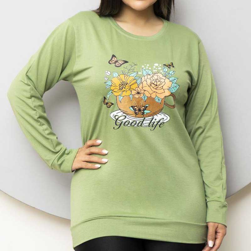 بلوزاستین بلند(چاپ فنجون گلدار) (پک 6 عددی)