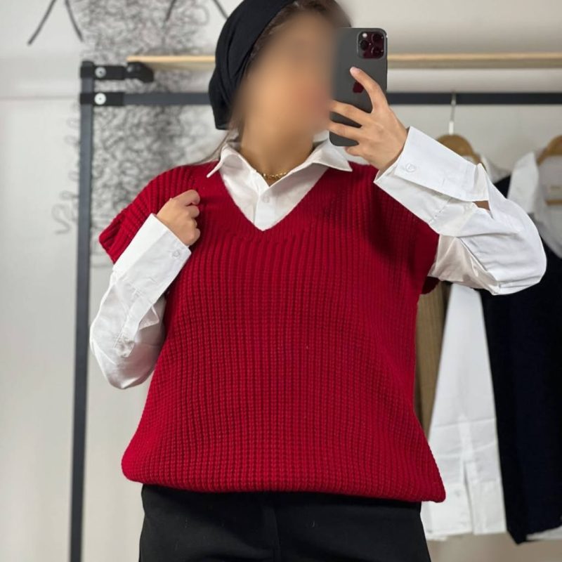 وست بافت قواره دار یقه هفت عمده (پک 4 عددی)