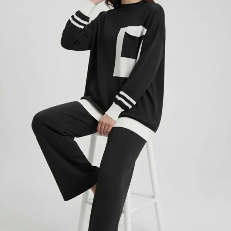 ست بلوز و شلوار بافت جیبدار عمده (پک 5 عددی)