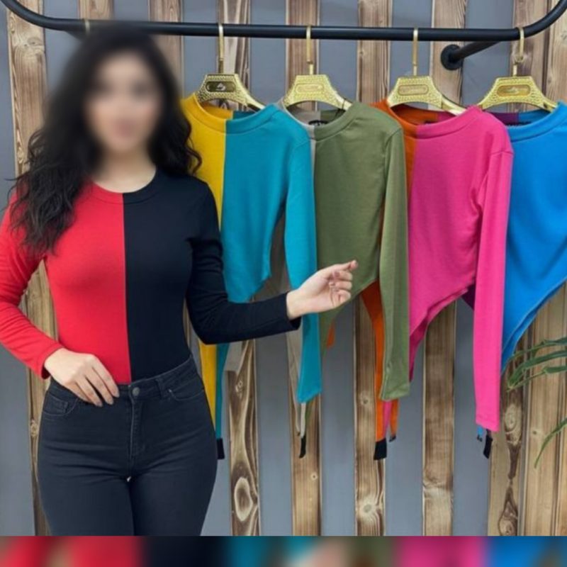 ️بادی آستین بلند از وسط دورنگ عمده (پک 5 عددی)