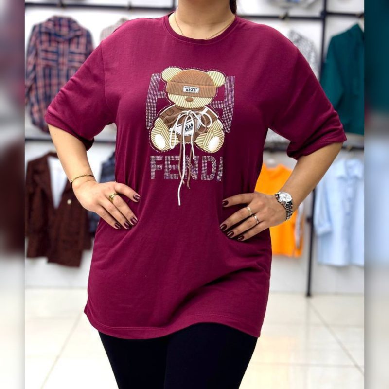 ️تیشرت لانگ لش تدی نگینی عمده (پک 6 عددی)