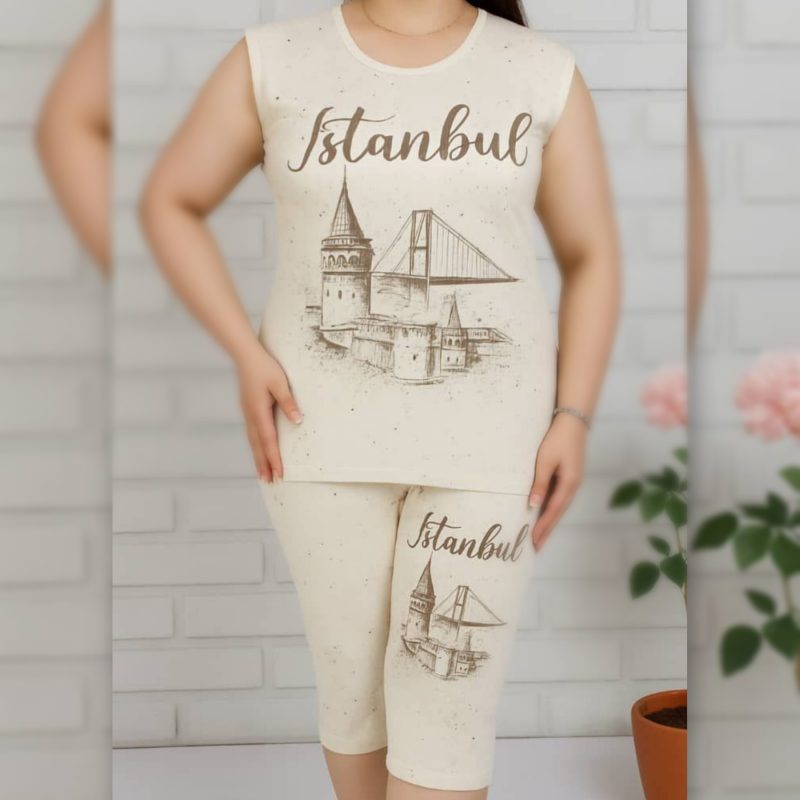 تاپ و شلوارک چاپ منظره عمده (پک 6 عددی)