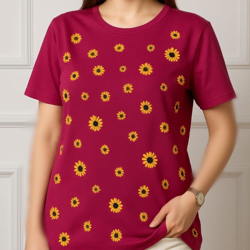 تیشرت نیم آستین چاپ بابونه عمده (پک 6 عددی)